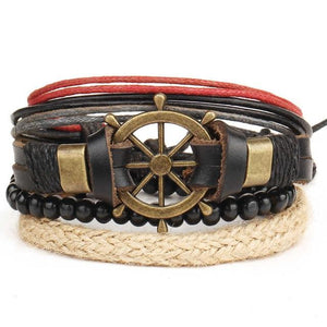 Silver Anchor Leather Bracelet