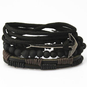 Silver Anchor Leather Bracelet